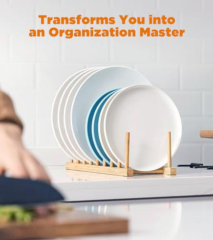 Bamboo Dish Drying Rack, 2 Pack Wooden Storage Holder Organizer for Plate/Bowl/Cup/Book/Pot/Lid/Cutting Board Drying Rack Stand Holder