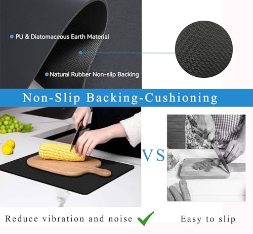Dish Drying Mat for Kitchen Counter,Drying Mat for Dish Rack,Absorbent Hide Stain Rubber Mat,Coffee Mat, Kitchen Counter Mat (Black, 18"x24") - size: 18" x 24"
