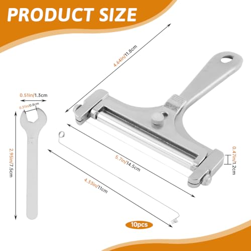 Stainless Steel Cheese Slicer – Adjustable Wire Cutter w/ 10 Extra Wires & Wrench (Silver) - color: Silver