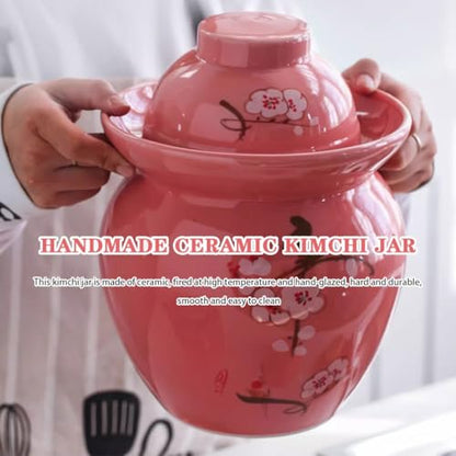 Thickened Ceramic Kimchi Jar, Water Seal Fermentation Tank, Chinese Plum Blossom Pattern Storage Container, Pickled Cucumbers, Sauerkraut(7kg/246.9oz) - size: 7kg/246.9oz