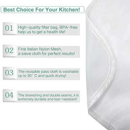 Nut Milk Bag Reusable 2 Pack Food Strainer Nut Bag(8×10 in) | for Almond/Soy Milk Greek Yogurt Professional for Cold Brew Coffee Tea Beer Juice Fine Nylon Mesh - size: 2 pack - 8"x10"