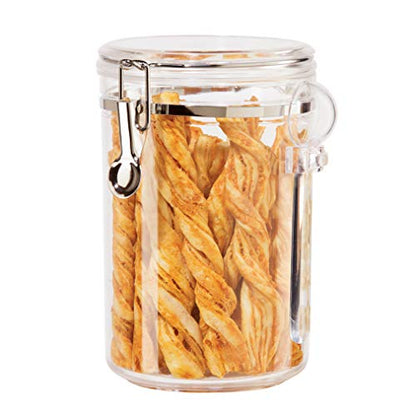 OGGI Clear Canister Airtight 61oz - Clamp Lid & Spoon - Airtight Food Storage Containers, Ideal for Kitchen & Pantry Storage of Bulk, Dry Food Including Flour, Sugar, Coffee, Rice, Tea, Spices & Herbs - size: 61 Fluid Ounces