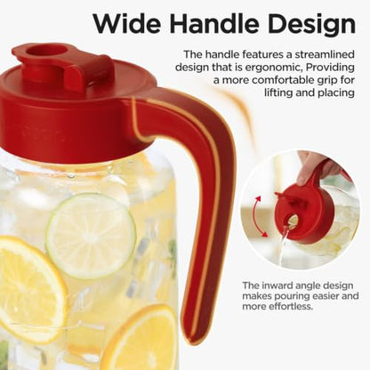 Mason Jar Pitcher - Airtight & Leakproof Glass Pitcher with Lid, Perfect for Breastmilk, Cold Brew, and Sun Tea, 2 Quart (64 oz) Mason Jar with Pour Spout Lid - color: Red
