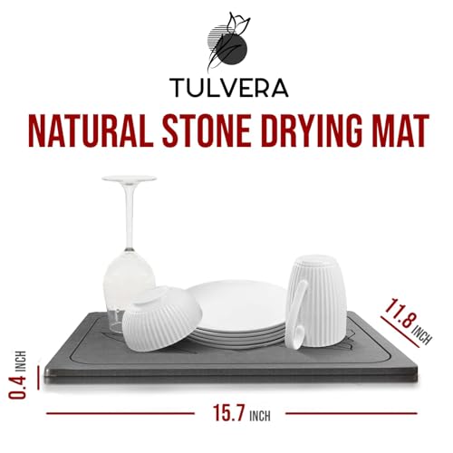 Stone Dish Drying Mat for Kitchen Counter – Diatomaceous Earth Drying Mat | Fast-Absorbing, Minimalist Design, Durable Diatomite | Non-Slip, Heat Resistant, Easy-to-Clean | USA Brand | 15.7”x11.8”