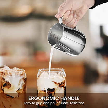 Milk Frothing Pitcher, Dailyart 12oz/350ml Milk Frother Cup 304 Stainless Steel Milk Steamer Cup with Scale, Espresso Machine Accessories, Milk Pitcher with Art Pen for Cappuccino Coffee Latte Art - size: 11.8 Ounces