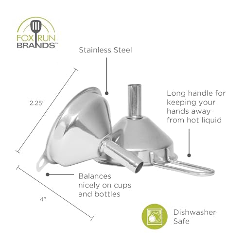 Fox Run Metal Kitchen Funnels, Set of 2 Mini 2" Wide Bottle Funnels, Stainless Steel - size: 2" Set of 2