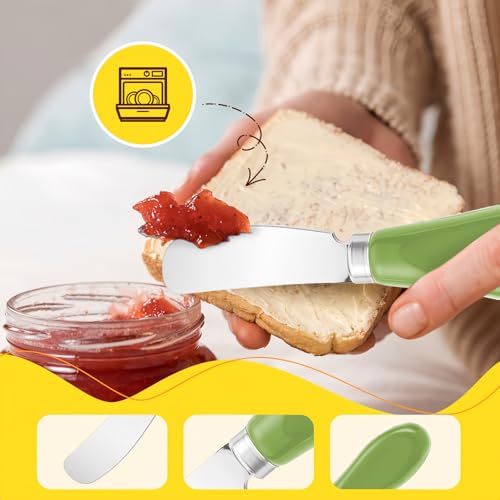 Butter Spreader Knife Set, 2-Pack Stainless Steel Cheese and Butter Knives with Ceramic Handle, Dishwasher Safe, for Soft & Hard Cheese, Jam, Cold Butter (avocado green) - color: avocado green
