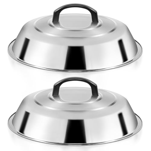 12 Inch Stainless Steel Cheese Melting Dome - 2 Pack BBQ Griddle Accessories, Basting Cover & Steaming Cover Wok Lids, Fits Blackstone Camp Chef Flat Top Griddle, Indoor Outdoor Use