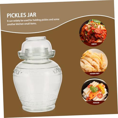 DECHOUS Glass Pickle Jar Set 5lb with Airtight Water Seal Lid, Thickened Glass Sauerkraut Fermentation Crock for Household Food Storage, Includes Inner Lid, Brush, and Tongs for Kitchen