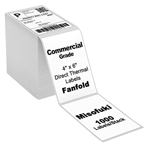 Misofuki 4x6 1 Stack 1000 Labels Fanfold Direct Thermal Shipping Labels Compatible with Rollo, MUNBYN, Zebra, Fargo Label Printer, Permanent Adhesive White Commercial Grade Labels for Thermal Printers - color: F-1-wh