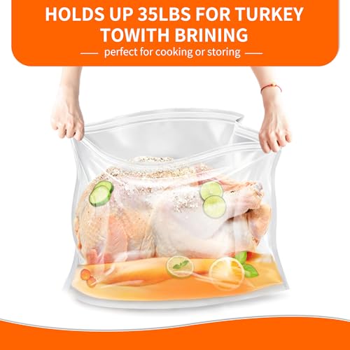 Brining Bags, 3 Pack, 26"×22", Extra Large Holds up to 35lb, Extra Large Turkey Brine Bag with 3 Cotton Strings, Double Zip-lock Seal for Turkey, Chicken, Beef, Pork, Ham, Marinade