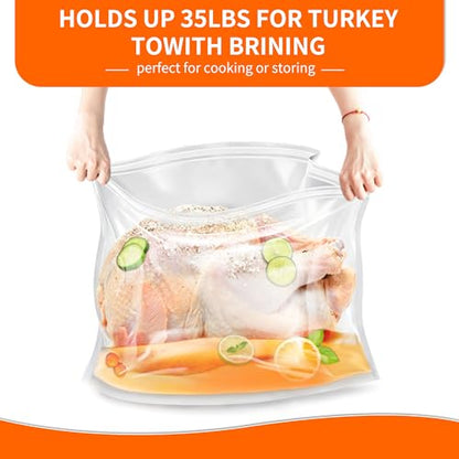 Brining Bags, 3 Pack, 26"×22", Extra Large Holds up to 35lb, Extra Large Turkey Brine Bag with 3 Cotton Strings, Double Zip-lock Seal for Turkey, Chicken, Beef, Pork, Ham, Marinade
