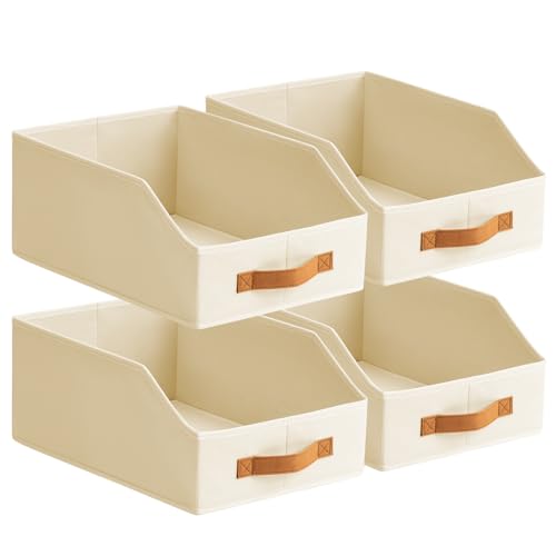 Homsorout Fabric Storage Bins for Organizing - 4 Pack Large Trapezoid Collapsible Storage Bins with Front Handle, Closet Organizers and Storage for Bedroom, Home Shelves, Small Spaces, Beige - color: Beige, size: 4 Pack