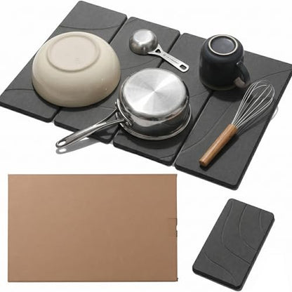 2PCS Stone Dish Drying Mat for Kitchen Counter,Collapsable Stone Dish Drying Mat with Diatomaceous Earth for Quick Drying-Ultra Absorbent-Eco-Friendly,Foldable -23.6"×15.7" Dark Gray Wave Grooves - color: DKHX-Dark Grey