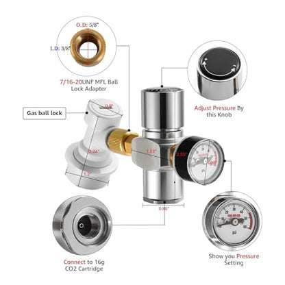Home Brewing 0-60PSI Mini Co2 Regulator,Portable Co2 Charger with Stable Pressure & Steel Ring Gas Inlet,Homebrew Carbonated Kit Wine Accessories(C) - color: C