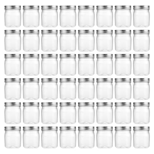 novelinks 8 oz Clear Plastic Jars with Airtight Lids, 48 Pack Plastic Mason Jars with Lids 8oz, Refillable Storage Slime Containers & Small Spice Jar for Kitchen Organization (48 Pack,Silver) - color: Silver, size: 48 Pack 8 Ounce