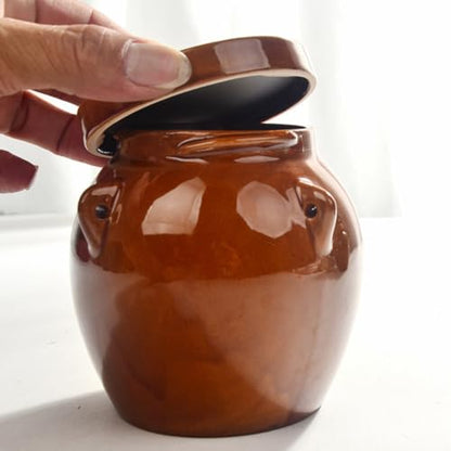 Hemobllo Vintage Large Ceramic Pickle Jar with Airtight Seal, 1200g Honey Storage Container, Traditional Fermentation Crock for Sauerkraut, Kimchi, and Condiments
