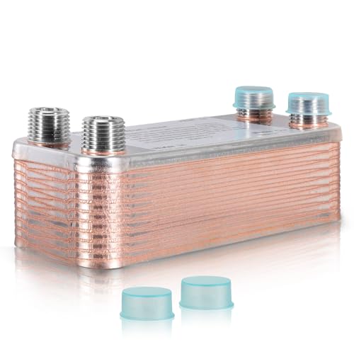 MRbrew Wort Chiller 20 Plates, Brazed Plate Copper Heat Exchanger for Homebrew, Stainless Steel 7.5" x 2.9" Plate, 1/2 NPT Thread Connection Hot Liquid Accelerated Cooler Quick Beer Cooling System - size: 20-plates