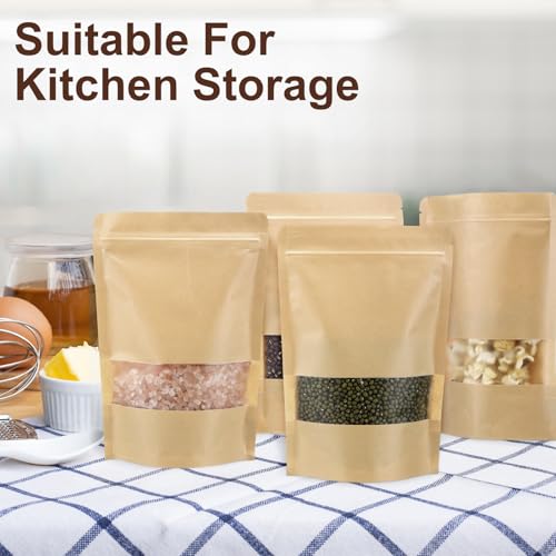 Geosar 600 Pcs Stand up Kraft Pouches with Window 6 x 9 Inch Kraft Paper Sealable Pouches with Notch Heat Sealable Resealable Bags for Small Business, Zipper Food Storage for Packaging, Snacks - size: 6 x 9 Inch