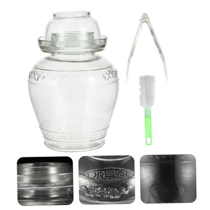 Airtight Glass Pickle Jar Set 5lb Capacity with Water Seal Lid, Thickened Glass Fermentation Crock for Household Pickling and Vegetable Storage, Includes Inner Lid, Brush,