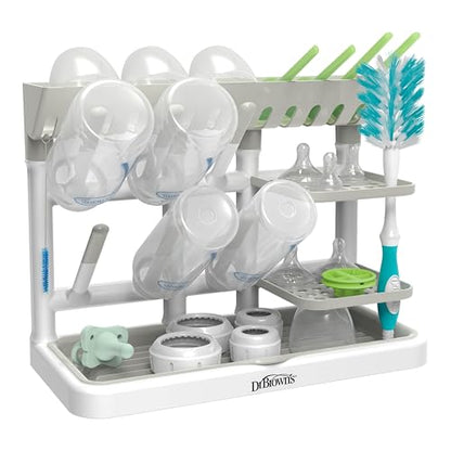 Dr. Brown's Drying Tower, Stand-Up Drying Rack, Countertop Baby Bottle Drying with Organized Storage for Baby Essentials, Space Saving Vertical Rack, Gray/White - style: Gray/White Rack