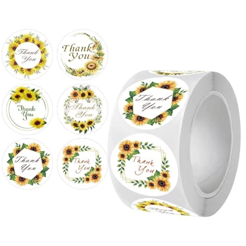 500 PCS Sunflower Thank You Roll Stickers, 6 Styles Waterproof Vinyl Floral Thank You Decals for Gift Wrapping, Envelope Decor (Sunflower-c) - color: Sunflower-c