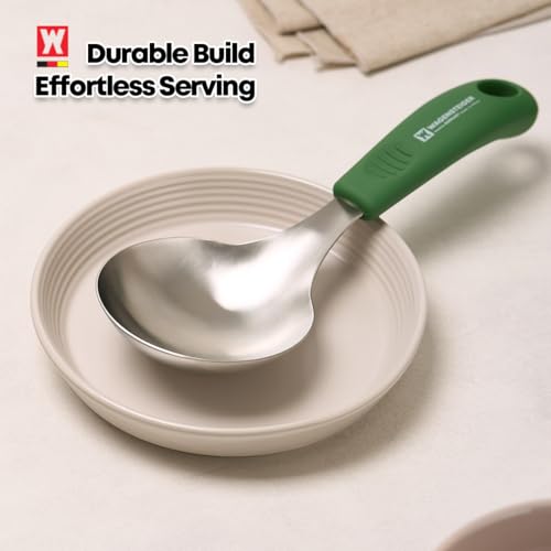 Short Stainless Steel Ladle 220mm (8.6”) – SUS304 Thick Deep Bowl Head with Soft-Grip Silicone Handle – Lightweight Mini Soup & Serving Spoon for Cooking – 5 Color Options (Green) - color: Green