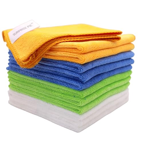 Microfiber Ultra Absorbent 400 GSM Microfiber Cleaning Cloths, Lint Free Reusable Towels for Kitchen, Dishes, Glass, Countertops, Car & Household Cleaning,12"x12" Green/Blue/Orange/White - color: Multi-colored