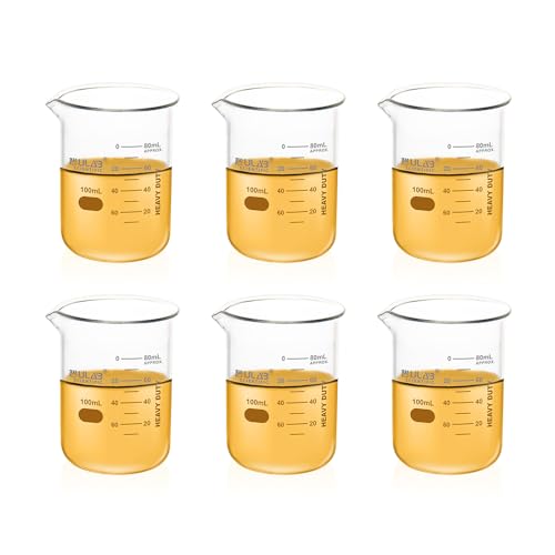 ULAB Scientific Glass Beaker Set, Vol.100ml, Shot Glass, 3.3 Borosilicate Griffin Low Form with Printed Graduation, Pack of 6, UBG1014 - style: Vol.100ml,Pack of 6