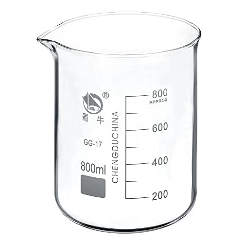 PATIKIL 800ml Low Form Glass Beaker, 3.3 Borosilicate Glass Graduated Printed Scale Measuring Cups with Spout for Kitchen Lab Liquids Transit Boiling - size: 800ml