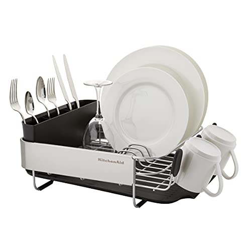 KitchenAid Compact, Space Saving Rust Resistant Dish Rack with Removable Flatware Caddy and Angled Self Draining Drainboard, 16.06-Inch, Black (Pack of 4) - color: Black, size: Compact (Pack of 4)