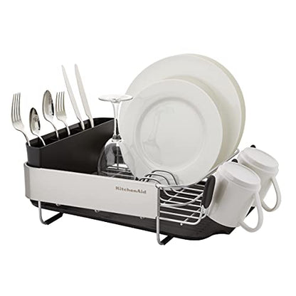 KitchenAid Compact, Space Saving Rust Resistant Dish Rack with Removable Flatware Caddy and Angled Self Draining Drainboard, 16.06-Inch, Black - color: Black, size: Compact