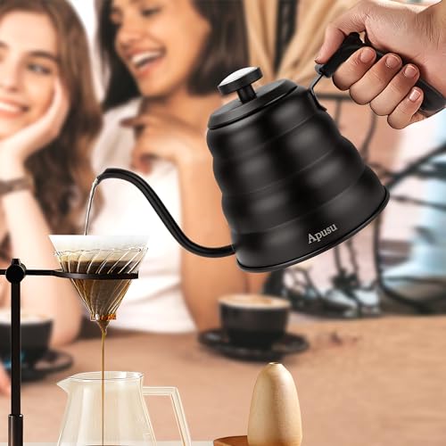 Tea Kettle with Thermometer,Black Gooseneck Coffee Kettle Pot Stovetop,40oz | Stovetop Tea Kettle,Teapot Pour Over Kettle,1200ml,6 Cup, 1Pack - color: Black (with Thermometer), size: 1.3 Quarts