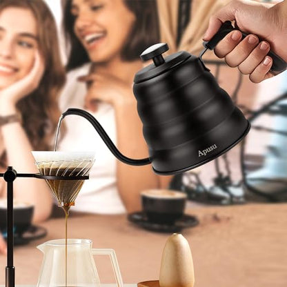 Tea Kettle with Thermometer,Black Gooseneck Coffee Kettle Pot Stovetop,40oz | Stovetop Tea Kettle,Teapot Pour Over Kettle,1200ml,6 Cup, 1Pack - color: Black (with Thermometer), size: 1.3 Quarts
