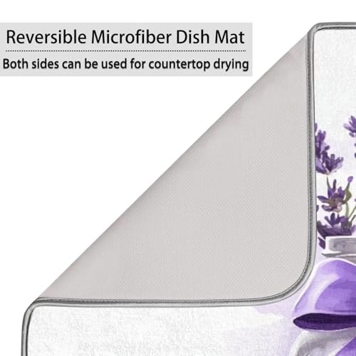Lavender Mason Jar Dish Drying Mat Kitchen Counter Mats 16" x 18" Microfiber Absorbent Dry Pads for Coffee Bar Non-Slip Dishes Pad - size: 16x18 in