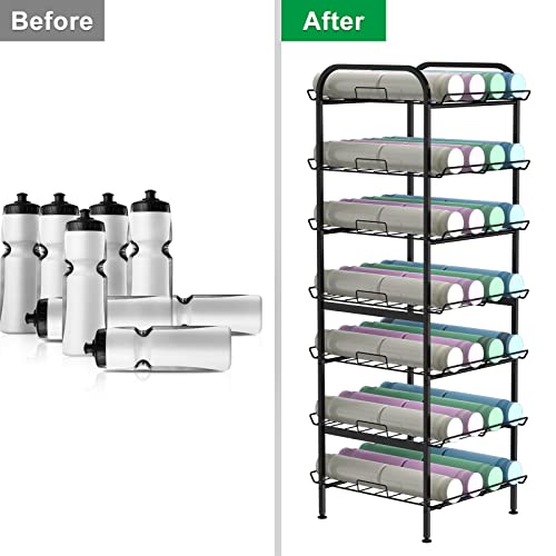 BTY Water Bottle Organizer 7 Tier Freestanding Water Bottle Storage Organizer Metal Bottle Rack Holder Stand Shelf for Kitchen Pantry Food Storage (Black) - size: 7 TIER