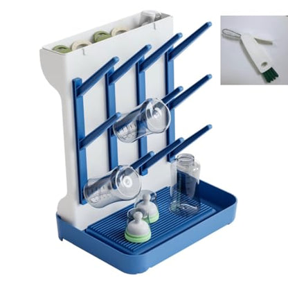 Baby Bottle Drying Rack, Countertop Bottle Dryer, Cup Drying Rack, for 12Pc Bottles and Accessories,Pump Parts,Pacifiers,for Small Water Cup,Vitality Blue, Free Small Brush for Cleaning