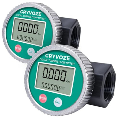 2PCS 1 Inch PP Digital Turbine Water & Fuel Meter, 2.6-26 GPM Inline NPT Thread Flowmeter for Urea, Chemicals, Acid and Alkaline Liquids, Water, Diesel, Gasoline, Kerosene, and Other Liquids - style: 2PCS Round