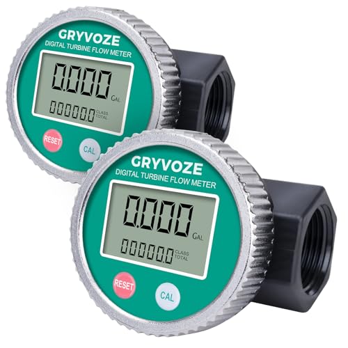 2PCS 1 Inch PP Digital Turbine Water & Fuel Meter, 2.6-26 GPM Inline NPT Thread Flowmeter for Urea, Chemicals, Acid and Alkaline Liquids, Water, Diesel, Gasoline, Kerosene, and Other Liquids - style: 2PCS Round