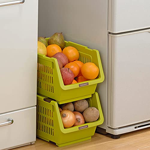 JapanBargain 4671, Japanese Stackable Storage Bin Kitchen Pantry Organizers Food Basket for Fruit Potato Condiments and Spices, Made in Japan - color: Green