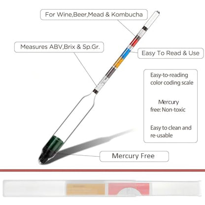 3 Packs Triple Scale Hydrometer with Cleaning Cloth for Wine Beer Mead Kombucha Brewer Elite Hydrometer Alcohol Measuring Tools Brewing Supplies Distilling Equipment for Home Tester