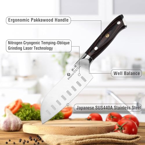 imarku Santoku Knife Chef Knife 5 inch Ultra Sharp Asian Knife Japanese Chef Knife - Japanese High Carbon Stainless Steel - Ergonomic Pakkawood Handle, Best Choice for Home Kitchen - color: Rosewood