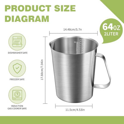 Stainless Steel Measuring Cups 2-Pack, Unbreakable Metal Measuring Cup Set with Easy-Read OZ/ML Marks & Secure Grip Handle, Ideal for Kitchen, Baking, Bar, Party & Pet Food (64 oz+64 oz) - size: 64 oz+64 oz