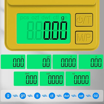1000g x 0.01g Precision Gram Scale, Diyife Pocket Scale with Protective Cover, 7 Units, Backlit LCD, Tare Function, Digital Jewelry Scale for Gold, Gem, Battery Included, Gold | 7 Units, Protective Cover, Tare Function, Digital Jewelry Scale for Gold, Gem
