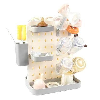 Baby Bottle Drying Rack Space Saving Countertop Vertical Rack with Brushes Holder (Gray) - color: Gray