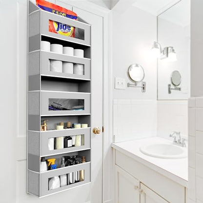 Simple Houseware Large Heavy Duty Over the Door Organizer with 5 Clear Window Pockets, 45 lbs Capacity for Pantry, Closet, Bathroom, Gray - size: 5 Pockets