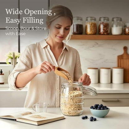 ComSaf Glass Pantry Jars with Airtight Lids 34 oz 6 Pack Wide Mouth Hobnail | Coffee beans sugar, Snacks pasta, Pickling fermenting, Pantry organization, Clear body, Countertop storage, Dry goods - size: 34 fl oz/6pcs