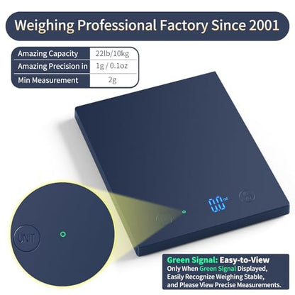 Homebuds 22lb/10kg Food Scale, Precision 0.1oz/1g by Our Professional Scale Factory Since 2001, Kitchen Scales Digital Weight Grams and Ounces for Cooking and Baking, LED, 3*AAA Batteries, Blue - color: Blue
