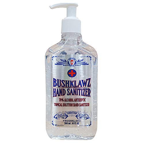 BushKlawz 70% Alcohol Hand Sanitizer Gel 10oz with Pump - No Rinse Instant Clean with No Water Needed Large Pump Bottle (12x Retail Bulk Pack) NDC-92284-001-01