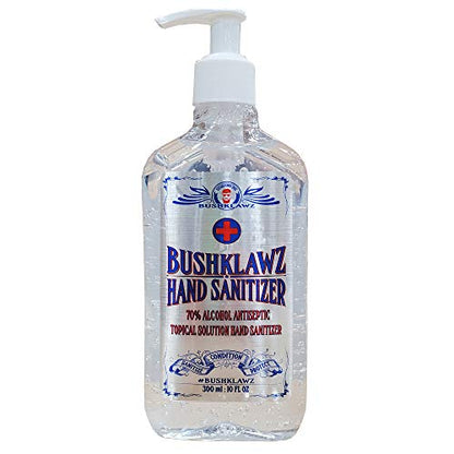 BushKlawz 70% Alcohol Hand Sanitizer Gel 10oz with Pump - No Rinse Instant Clean with No Water Needed Large Pump Bottle (12x Retail Bulk Pack) NDC-92284-001-01